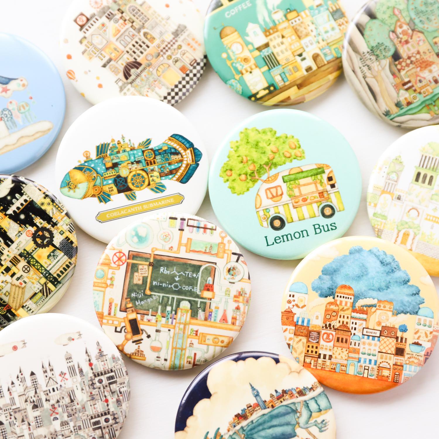 【缶バッジ3つ】空想街缶バッチ（A）ランダム3点セット1枚目の画像